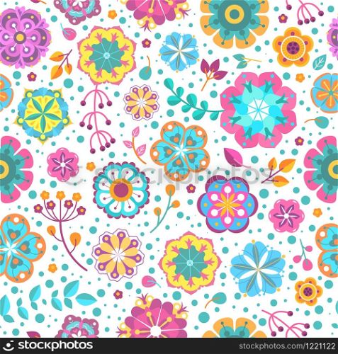 Flower seamless pattern. Blooming botanical motifs beautiful flowers and petals trendy print wallpaper, textile fabric vector decorative amazing texture. Flower seamless pattern. Blooming botanical motifs beautiful flowers and petals trendy print wallpaper, textile fabric vector texture