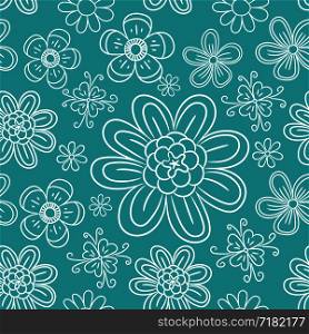 Flower seamless pattern. Blue color vector background. Summer and spring print
