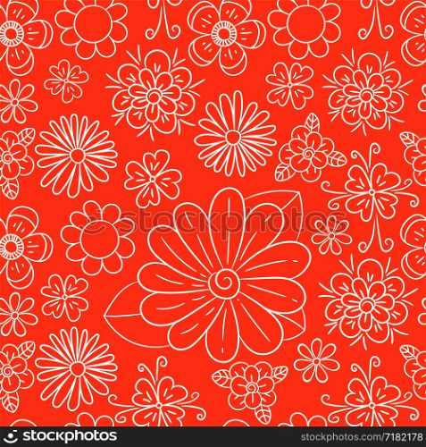 Flower seamless pattern. Coral color vector background. Summer and spring print