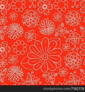 Flower seamless pattern. Coral color vector background. Summer and spring print