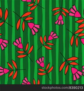 Flower seamless pattern in naive art style. Abstract simple floral wallpaper. Cute plants endless backdrop. Design for fabric, textile print, wrapping paper, cover. Doodle vector illustration. Flower seamless pattern in naive art style. Abstract simple floral wallpaper.