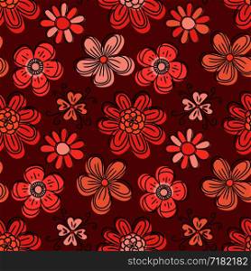 Flower seamless pattern. Red color vector background. Summer and spring print