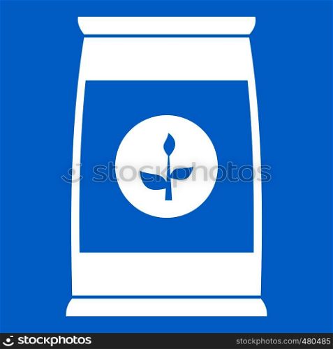 Flower seeds in package icon white isolated on blue background vector illustration. Flower seeds in package icon white