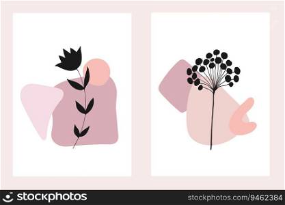 Flower shape in abstract background. Botanical outline. Abstract shapes in pastel colors. Vector art