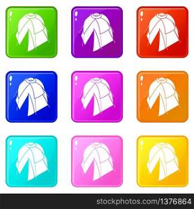 Flower tent icons set 9 color collection isolated on white for any design. Flower tent icons set 9 color collection