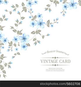 Flower texture of sakura flowers on vintage card. Vector illustration.