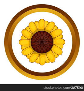 Flower vector icon in golden circle, cartoon style isolated on white background. Flower vector icon