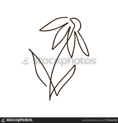 Flower vector one line art logo. Minimalist contour drawing monoline. Continuous line artwork for banner, book design, web illustration.. Flower vector one line art logo. Minimalist contour drawing monoline. Continuous line artwork for banner, book design, web illustration