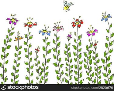 Flower with a bee on a white background vector illustration