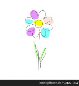 Flower with colored spots. One line sign. Gardening concept. Vector illustration. stock image. EPS 10.. Flower with colored spots. One line sign. Gardening concept. Vector illustration. stock image. 