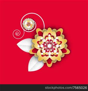 Flower with leaves and petals flora plant isolated icon vector. Asian paper culture floral decoration, decor on Chinese New Year celebration origami. Flower with Leaves and Petals Flora Plant Icon