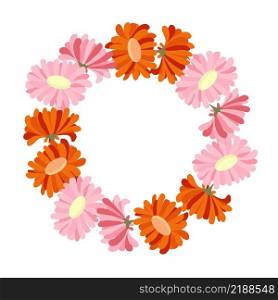 Flower wreath. Pink and red gerbera nature flat design stock vector illustration
