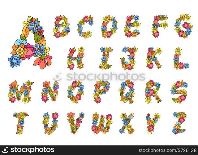 Flowers alphabet colored abc letters decorative icons set isolated vector illustration