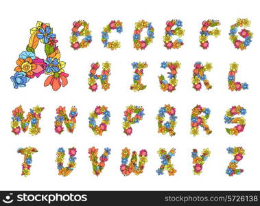 Flowers alphabet colored abc letters decorative icons set isolated vector illustration