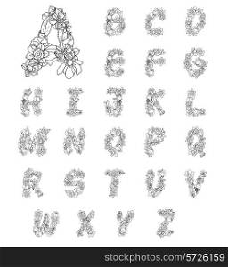 Flowers alphabet letters elegant calligraphic floral decorative sketch typeset icons isolated vector illustration