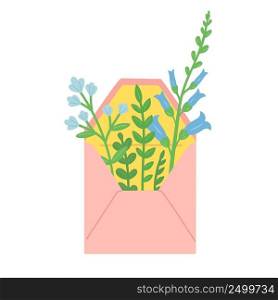 Flowers and≤aves in envelope, vector illustration