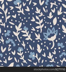 Flowers and branches foliage design, floral motif, or ornament decoration. Botany and blossom, blooming and flourishing. Seamless pattern, background print or wallpaper. Vector in flat style. Floral seamless pattern with flowers design vector