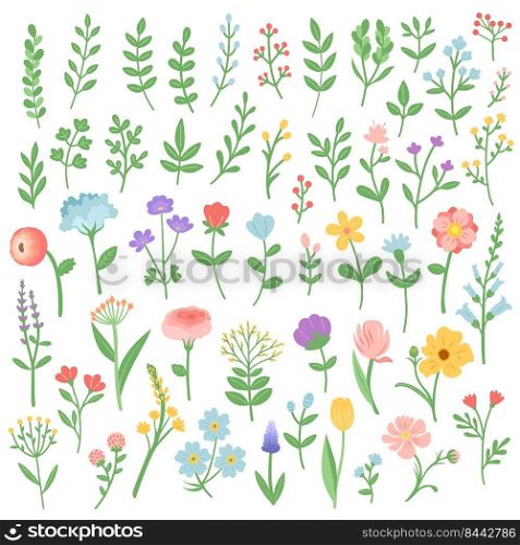 Flowers and branches summer spring set vector illustration