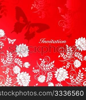flowers and butterflie on red card