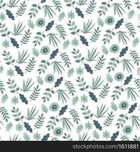 Flowers and foliage of bushes, seamless pattern of blooming spring or summer flowers. Background or decorative print, blossom of wildflowers, poppy and leafage greenery, vector in flat style. Spring blooming flowers and foliage of bush seamless pattern
