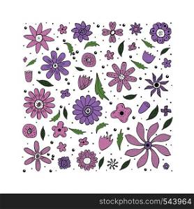 Flowers and leaves composition. Hand drawn style. Vector ilustration.
