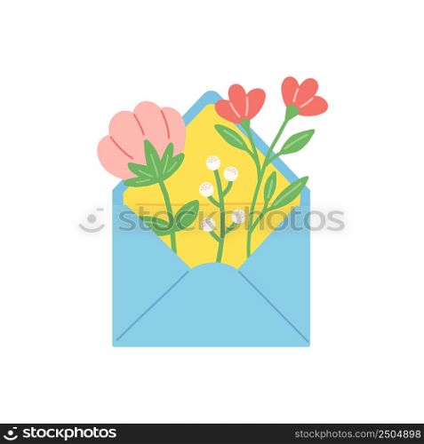 Flowers and leaves in envelope, vector illustration