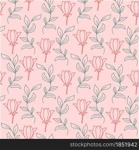 Flowers and leaves seamless pattern, vector illustration. Vegetable botanical floral background. Template for wallpaper, packaging and textile design.. Flowers and leaves seamless pattern, vector illustration.