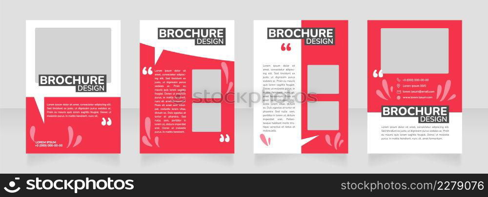 Flowers and plants red blank brochure design. Template set with copy space for text. Premade corporate reports collection. Editable 4 paper pages. Nunito ExtraBold, SemiBold, Regular fonts used. Flowers and plants red blank brochure design