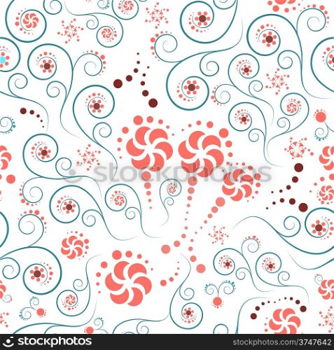 flowers and spirals in seamless pattern