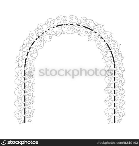 Flowers arch monochrome flat vector object. Wedding altar decor. Arched branch. Circle frame. Editable black and white thin line icon. Simple cartoon clip art spot illustration for web graphic design. Flowers arch monochrome flat vector object