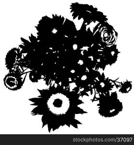 Flowers bouquet stencil silhouette, illustration isolated on white