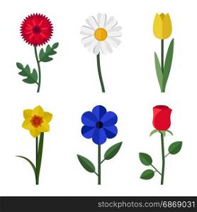 Flowers flat icons. Flowers icons in flat style. Vector simple illustration of garden flowers.