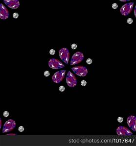 Flowers from precious stones. Seamless Pattern. Jewelry. For shops, websites fabrics packaging. Black background. Flowers from precious stones. Seamless Pattern. Jewelry. Black background