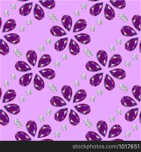 Flowers from precious stones. Seamless Pattern. Jewelry. For shops, websites fabrics packaging. Pink background. Flowers from precious stones. Seamless Pattern. Jewelry. Pink background