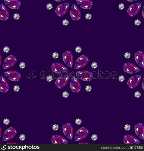 Flowers from precious stones. Seamless Pattern. Jewelry. For shops, websites fabrics packaging. Purple background. Flowers from precious stones. Seamless Pattern. Jewelry. Purple background