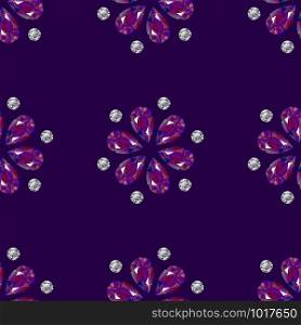 Flowers from precious stones. Seamless Pattern. Jewelry. For shops, websites fabrics packaging. Purple background. Flowers from precious stones. Seamless Pattern. Jewelry. Purple background