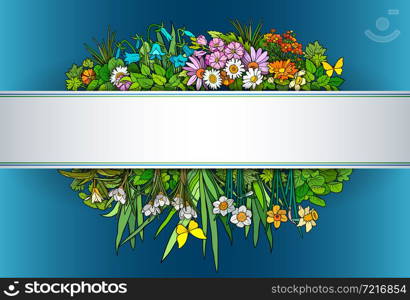 Flowers hand drawn vector doodles illustration. Nature elements and objects cartoon background. Frame design. Flowers hand drawn vector doodles illustration.