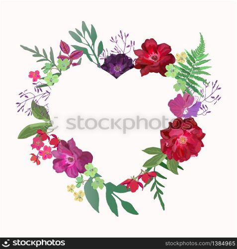 Flowers heart. Beautiful paper art pink design template. Romantic floral background. Vector illustration.. Flowers heart. Beautiful paper art pink design template. Romanti
