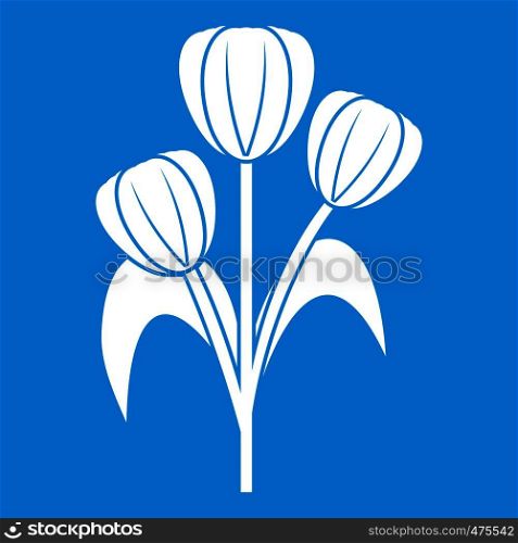 Flowers icon white isolated on blue background vector illustration. Flowers icon white
