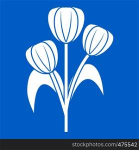 Flowers icon white isolated on blue background vector illustration. Flowers icon white