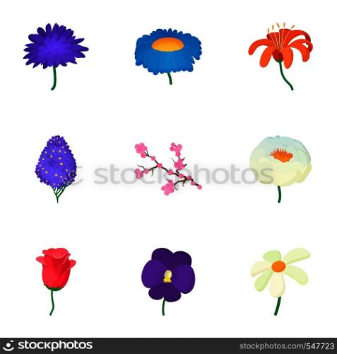 Flowers icons set. Cartoon illustration of 9 flowers vector icons for web. Flowers icons set, cartoon style