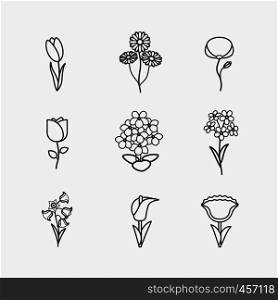 Flowers icons. Vector flower thin black line signs on white background. Flowers line icons
