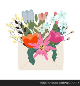 Flowers in an envelope. Floral spring mail. Happy Valentine s Day. Vector illustration. Flowers in an envelope. Floral spring mail. Happy Valentine s Day