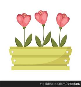 Flowers in box. Floral spring decor. Vector illustration. Flowers in box. Floral spring decor