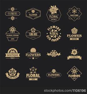 Flowers logo icons set. Simple illustration of 16 flowers logo vector icons for web. Flowers logo icons set, simple style