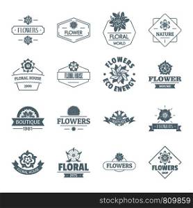 Flowers logo icons set. Simple illustration of 16 flowers logo vector icons for web. Flowers logo icons set, simple style