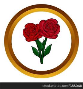 Flowers on grave vector icon in golden circle, cartoon style isolated on white background. Flowers on grave vector icon