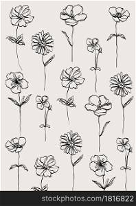 Flowers pattern line modern minimal background for wall decoration, postcard, banner or brochure cover. Vector design.