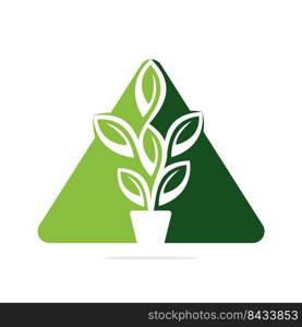 Flowers Pot and Plant Pot Vector Illustration Design. Green Tree on Pot Logo Design. 