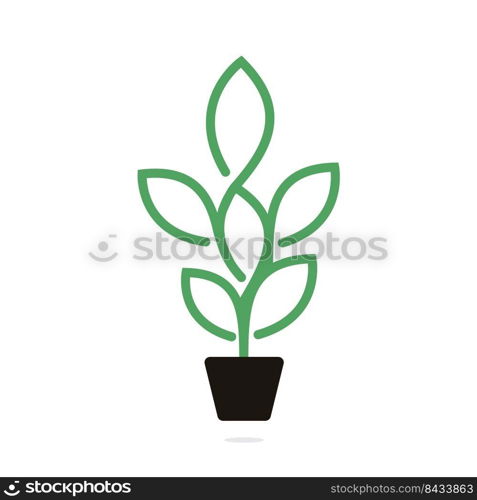 Flowers Pot and Plant Pot Vector Illustration Design. Green Tree on Pot Logo Design. 